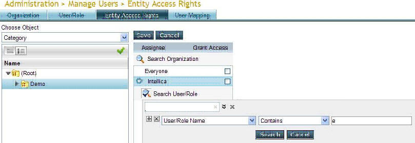 Advanced search for entity access rights