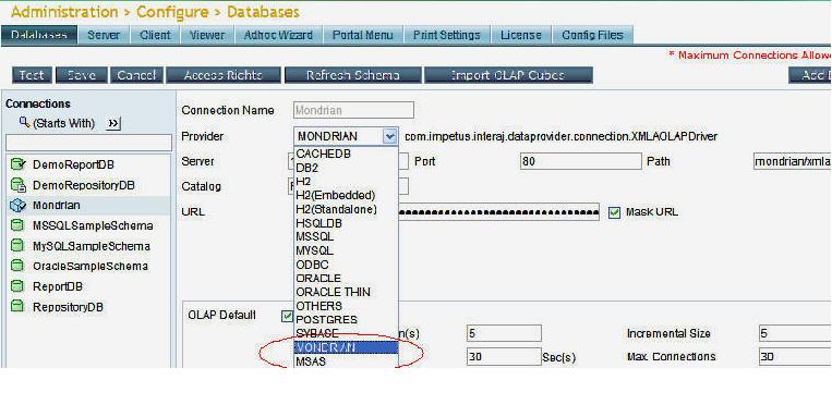 Connection to OLAP servers