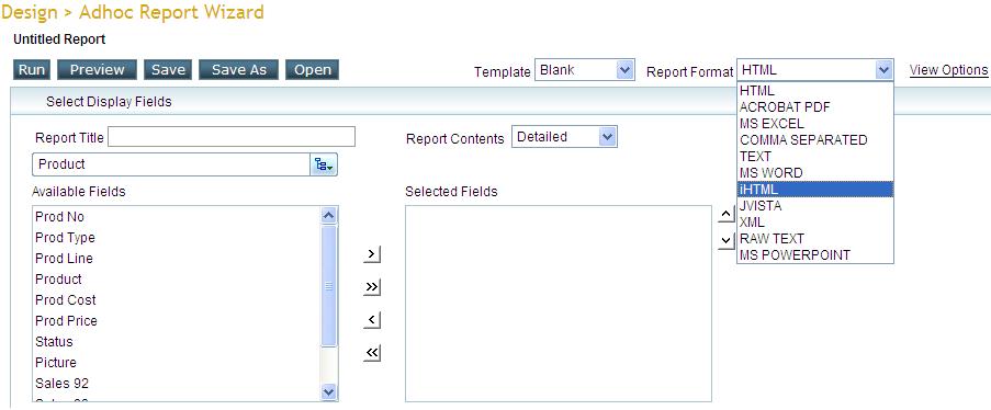 Adhoc report -iHTML output  format