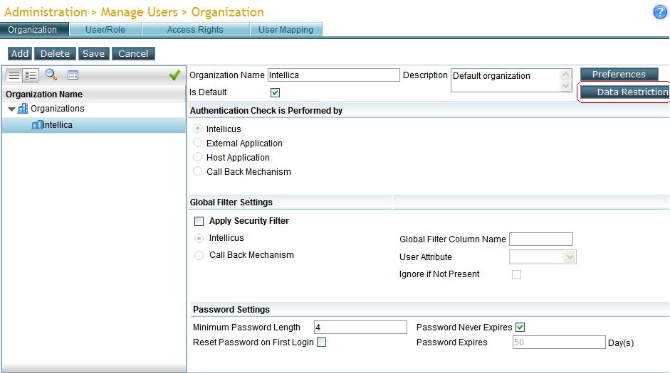 Define default values of forced parameters at organization level