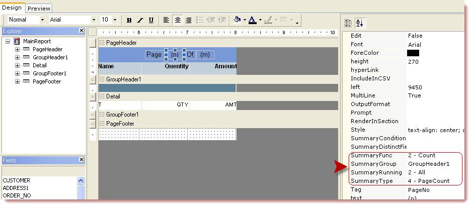 Page count property settings