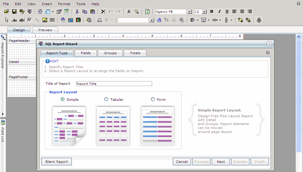 SQL report wizard-report layout