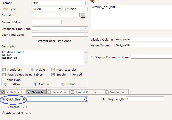 Quick Search in Input Parameter